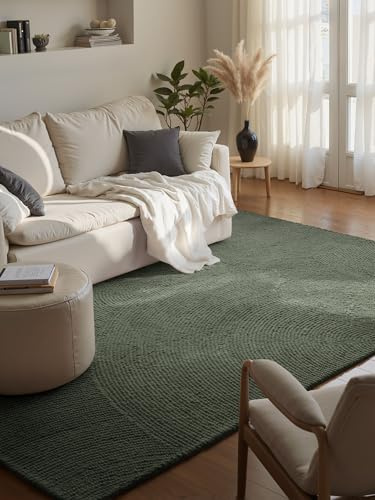 Hanse Home Wollteppich Calmio - Natur Wohnzimmerteppich - Handgetuftet - Hygge Skandi, Boho Teppich Wolle für Wohnzimmer, Schlafzimmer, Esszimmer, Flur - Grün, 120x180 cm