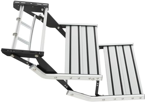 BREXOLP Klappbare Aluminium Trittstufe 2-stufig Doppeltrittstufe rutschfeste Gummileisten kompakt für Wohnmobile Boote Camping