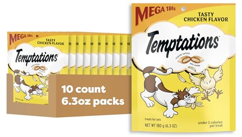 Temptations Cat Treats Classic Crunchy and Soft Cat Treats, Tasty Chicken Flavor, 6.3 oz. Pouch (Pack of 10)