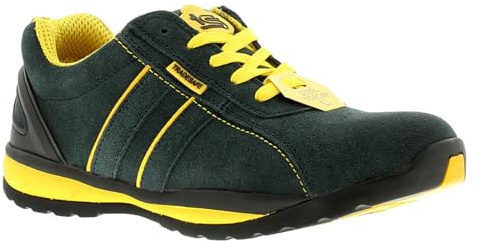 Tradesafe Barge SB Unisex Safety Trainers � Lightweight Steel Toe Cap Work Shoes for Men & Women, Breathable Suede Leather Safety Footwear for Workplace Protection Navy/Yellow 12 UK