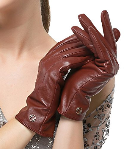 Nappaglo Damen klassische Lederhandschuhe Touchscreen Italienisches Lammfell Winter Warm Reines Kaschmir-Futter Handschuhe (M (Umfang der Handfläche:17.8-19.0cm), Winerot(Non-Touchscreen))