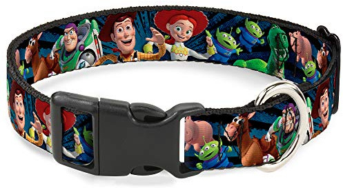 Buckle-Down Plastic Clip Collar - Toy Story Characters Running2 Denim Rays - 1.5 Wide - Fits 16-23 Neck - Medium