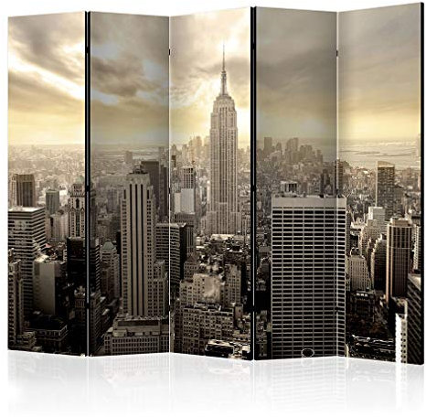 decomonkey Paravent Raumteiler Innen Foto New York 225x172 cm 5 Teilig Beidseitig Room Divider Wall Raumteiler Stehend Trennwand Sichtschutz Spanische Wand Sichtschutzwand Wohnzimmer Holz Stadt