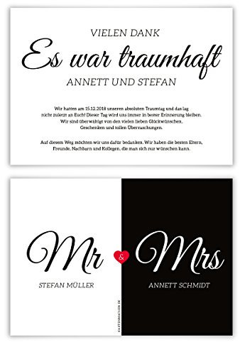 30 x Hochzeit Danksagungskarten Danksagungen Dankeskarten individuell - Mr. & Mrs.
