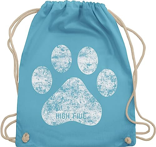 Turnbeutel Rucksack - Geschenk für Hundebesitzer - High Five Hunde Pfote - Unisize - Hellblau - tasche mit kordelzug pfotenabdrücke kinderrucksack tier hundefan paw turnsack gassi hundefans paws
