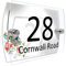 CS Printing House Number Sign Plaque Garden Glass Effect Acrylic Sign Door Plate Marble Wall Display 2 Part Branded Acrylic (Floral ornament)