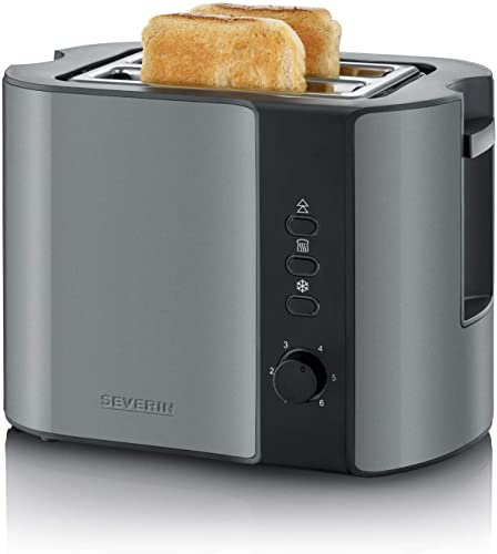 Severin SEV AT 9541 - Tostadora, 2 ranuras, 800 W, acero inoxidable, incluye soporte para panecillos, gris metalizado y negro