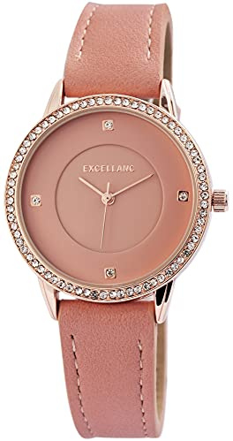 Excellanc Damen-Uhr Kunstleder Armband Dornschließe Strass Analog Quarz 1900156 (rosa)