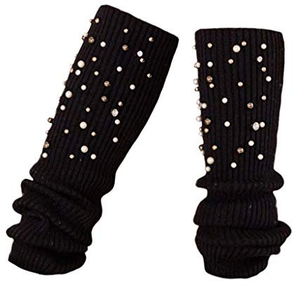 SUCES Damen Warme Stulpen Strick Beinstulpen Legwarmer mit Perle Mädchen Mode Beinlinge Beinwärmer Einfarbig Gestrickt Stulpen Winter Herbst