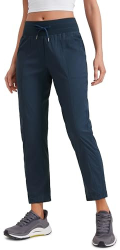 CRZ YOGA Damen Jogginghose 69cm - Mid Taille Sporthose Kordelzug Freizeithose Cargo Pants Jogger Hose mit Taschen Tinte Blau 42