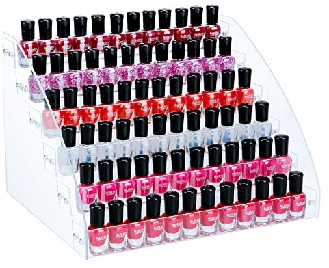 KINGROW Nail Polish Organizer 72 Bottles of 6 Layers Acrylic Display Rack Eyeglasses Storage Essential Oils Holder Makeup Organizer