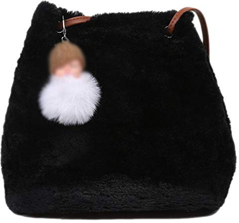 XiinxiGo Damen Flauschig Hand-Tasche Shopper Hobo Bag Umhängetasche Henkeltasche Schultertasche Beuteltasche Fell Kunstpelz Tote Bag,Schwarz,Einheitsgröße