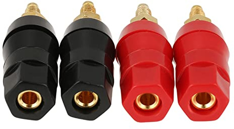 Fafeicy 4mm Gold Plated Banana Plug Speaker Connector, 4Pcs | Red Black Polarity Marking, Screw-On Easy Installation, Corrosion Resistant Copper, Amplifier and Sound Console Use