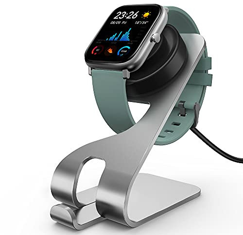 Tading Charger Stand Compatible with Amazfit GTR 2, GTR 2e, GTS 2 Mini, Premium Aluminum Charing Dock Station with 5ft 150cm USB Charging Cord Cable Accessories for Amazfit Smart Watch - Silver