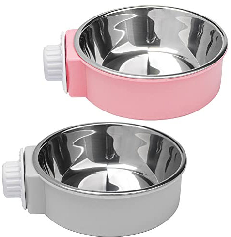 Lot de 2 gamelles pour cage de chien 2 en 1 amovibles en acier inoxydable à suspendre pour petits animaux