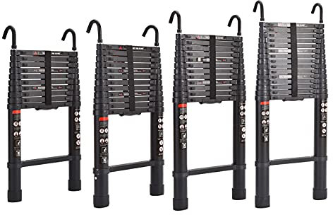 12.5FT Telescopic Aluminum Ladder with 2 Detachable Hooks, Folded 2.8ft Portable Folding Extension Ladder for Home Loft DIY Projects, Heavy Duty Ladders 330lbs Max Load, EN131 Certificated