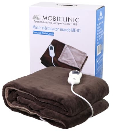 Mobiclinic, Couverture chauffante, Plaid Chauffant, Très Faible consommation, 160x120 cm, Commande Amovible, 3 Niveaux de Chaleur, Chauffage Rapide, Lavable en Machine, Arrêt Automatique