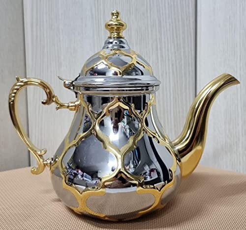 Teiera marocchina da 800 ml teiera arabe realizzata in acciaio inossidabile teiera induzione con filtro integrato dorato/argento