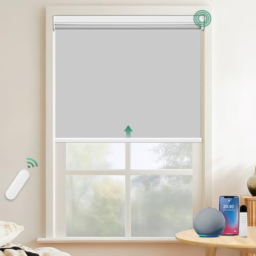 Allesin Elektrische Rollos Innen, Verdunklungsrollo mit Fernbedienung & Leiser Motor, B60 x H150 cm grau, Metal Klemmträger ohne Bohren Fensterrollo Innen Sonnenschutz Smart