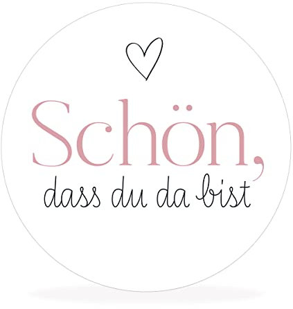 White&ivory, 50 runde Aufkleber, Sticker Schön, dass du da bist | stilvolles Design: herz, rosa | 4cm Durchmesser | selbstklebend | Gastgeschenke für Hochzeit Taufe Geburtstag