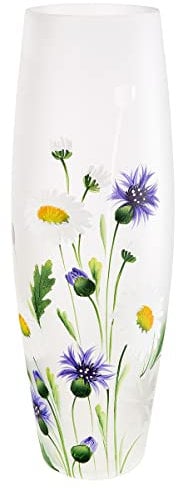 GILDE Vase Ovale Fleurs Sauvages en Verre Bleu, Vert, Blanc 39304