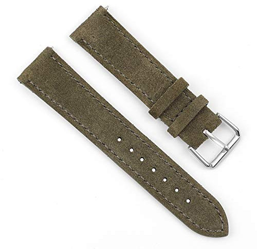 Onthelevel Uhrenarmband aus Wildleder, 18 mm, 19 mm, 20 mm, 22 mm, 24 mm, Wildleder, mit schwarzer Lederrückseite, für Damen und Herren (18 mm, grün)