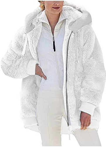 Susenstone Veste Polaire Femme Fille Chaude Sweats Manteau à Capuche Zippé Laine épais Blousons Fourrure Hooded Coat Manche Longue Cardigan Casual Bloc de Couleur Mode Hiver Outerwear, 12blanc, 3XL
