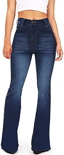 KDF Flare Jeans für Damen Bootcut Bell Bottom Jeans Hohe Taille Stretch Schlankheits Glockenhose Jeans, Dunkelblau_020, 38