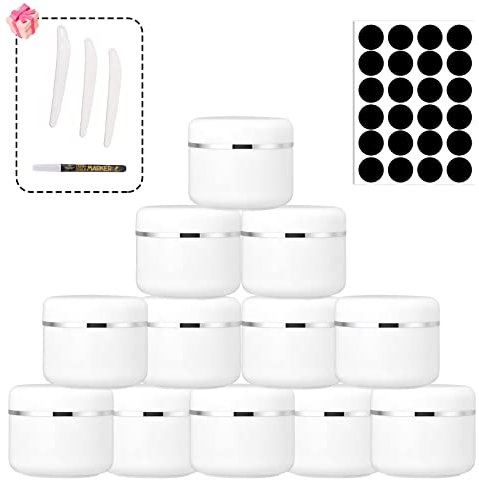 Lot de 12 pots à crème vides 50 ml - Lot de 12 pots à crème vides - En plastique blanc - Pour cosmétique, crème, lotion, pommades, huiles essentielles avec 3 mini spatules