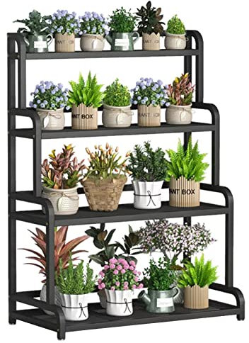 DMCHENGMA Pflanzenständer Regal 4 Ebenen Leiterform Garten Schwarz Metall Eisen Leiter Dekoration Regale Outdoor Blumen Blumentopf Display Ständer Lagerregal (Size : 100x50x135cm)