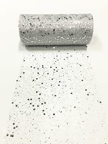 15cm x 22,8m Glitzer Tüll Stoffrolle Hexagon Pailletten Mesh Stoff Spule Tutu Rock Bady Dusche Hochzeitsfeier Geburtstag Dekoration (Weiß)