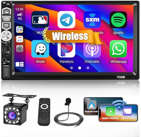 Hikity Autoradio 1 Din mit Wireless CarPlay & Wireless Android Auto, 7 Zoll Auto Radio Touch Display Bluetooth 5.1 Autoradio mit Bildschirm FM Radio USB TF AUX