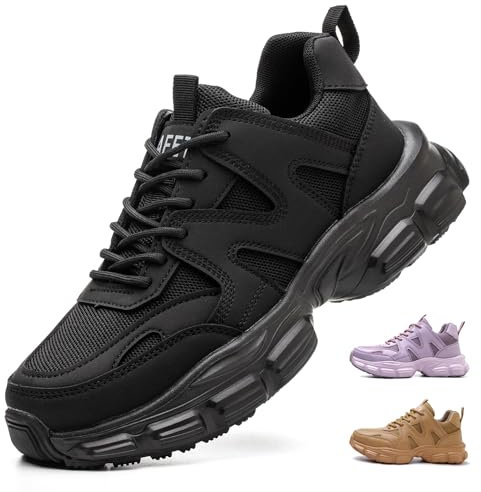 Scarpe Antinfortunistiche Donna Leggere e Comode Scarpe da Lavoro con Punta in Acciaio Antiscivolo Traspiranti Scarpe Sicurezza C01 Nero/40