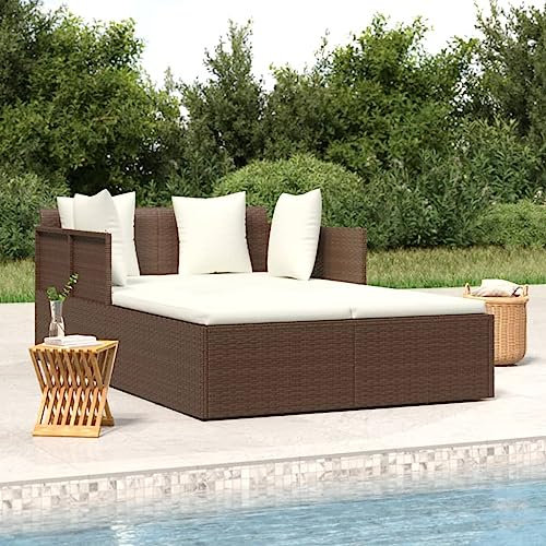 Tidyard Sonnenliege 2 Personen, Doppelliege, Gartenliege, Relaxliegen, Gartenbett, Poly Rattan Braun 182x118x63 cm