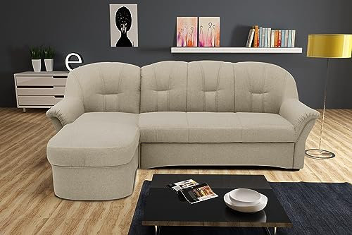 DOMO. collection Ecksofa Puno, kleines Sofa in L-Form mit Longchair, Couch, Polstermöbel, Eckcouch, 233 x 142 x 84 cm (BxTxH), schlamm (beige)