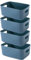 EURXLQ 4 Stück Aufbewahrungsbox Kunststoff Aufbewahrungskorb mit Griffen Eingedicktes Badezimmer Organizer Küchenschrank Körbe Aufbewahrung Kunststoffbox für Badezimmer Küche (Blau, 20×15×7 cm)