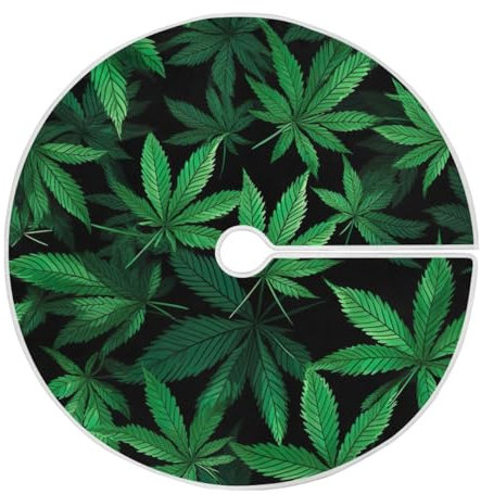 35.4 Inch Tropical Green Palm Leaves Tree Skirts, Tree Skirt Mat Carpet Rug Round Cover for Holiday Party Indoor Outdoor Home Decor