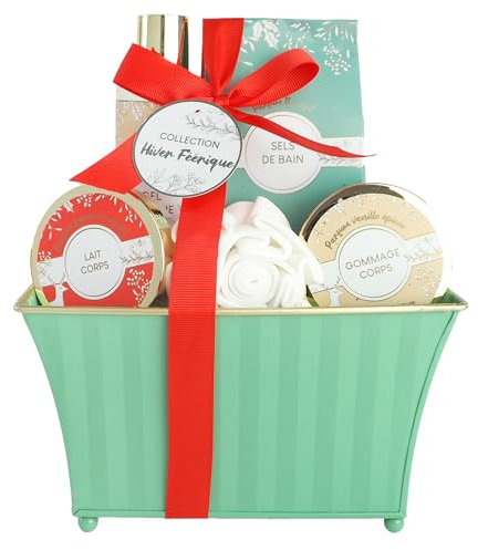 French Tendance - Coffret Bain Hiver Féérique- Gel Douche 180ml, Sels de Bain 100g, Lait Corporel 50ml, Gommage 50ml et Fleur de Bain- Cadeau Femme Beauté, Soin Corps