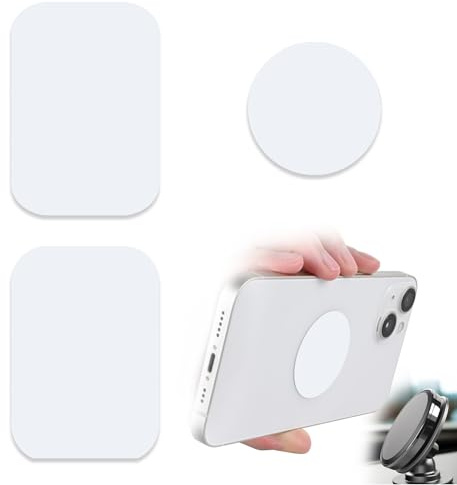ZYAOTWQZ Handy-Magnete für Rückseite des Telefons, Universal-Metallplatten, 2 rechteckige und 2 runde mit Klebstoff, Autotelefonmagnete (weiß)