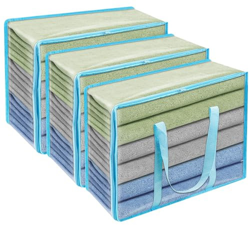 Vieshful 3 Pack Clear Storage Bags 40L Clothes Storage Bags with Zips Underbed Storage for Clothes, Duvet, Blankets, Toys Plastic Moving Bags Blue