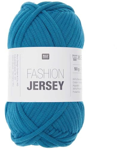 Rico Design Fashion Jersey | Schlauchgarn Jerseywolle zum Stricken und Häkeln | Jersey Bändchengarn Sommerwolle (28 petrol)