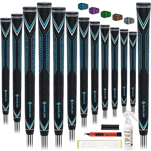 SAPLIZE High-Performance Rubber Golf Grips, High Shock Absorption, Non-Slip, 13 Grips with All Kits, Standard Size, Blue, CC10 Golf Club Grips