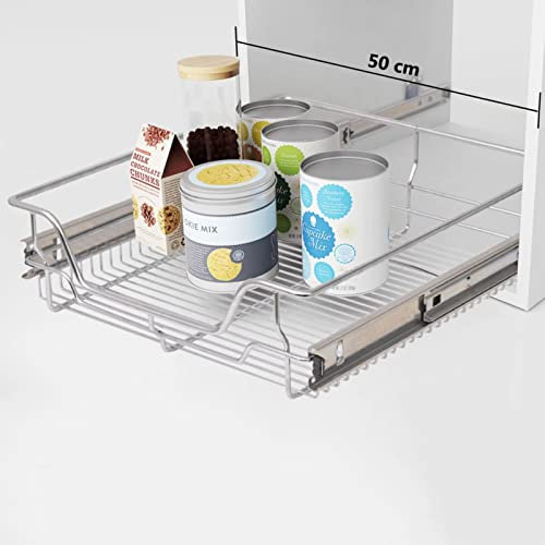 BaraSh Pull Out Wire Basket Kitchen Larder Base Unit Cupboard Storage Soft Close,Pull-Out Wire Baskets 2 pcs Silver 500 mm
