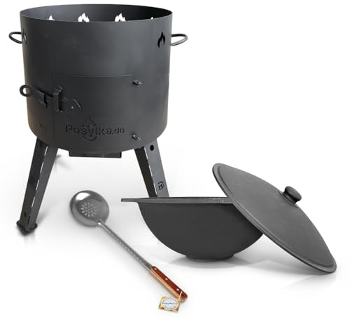 Utschak - Hornillo de hierro fundido con tapa (16 L, diámetro de 44 cm), color negro