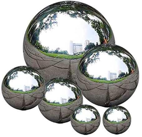 Obelunrp Blickkugel, 6pcs Spiegel polierte Kugeln, Glatte, Hohle Edelstahl -Stahlblech, reflektierende dekorative DIY -Blickkugel für Gartendekoration