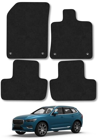 Volvo XC60 [4 Clips] (2017+) Car Mats Accessories Tailored Fit Carpet Floor Mats Non Slip Black Trim Full Coverage Compatible Accessory Front Rear Set Anti Slip Granulated Backing Hand-Finished Clips