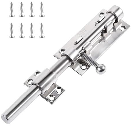 Forhandy 304 Edelstahl Türriegel, Bolzenriegel Verdickte Riegelschloss 14 mm Dick Türriegel Außen mit Vorhängeschloss Loch, Tür Riegel für Haus Hof Garten Tor Zaun (20cm)