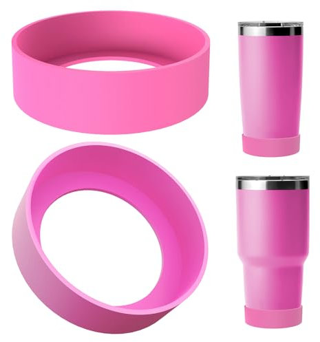 Linkidea Water Bottle Boot Compatible with YETI Rambler Tumbler 20oz/30oz, Travel Mug 20oz/30oz, Straw Cup 26oz, Silicone Bottle Bottom Bumper Protector (Pink / 2 Pack)