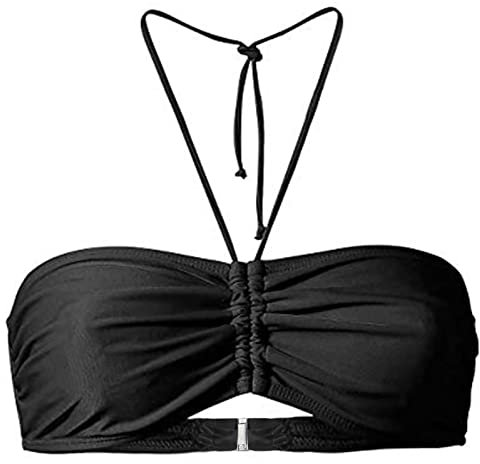 Women's Plain Bandeau Top Non-Wired Bikini Tops Sexy Push Up Tie Pleated Halter Neck Swimming Tops Swimwear Beachwear SwimmingBra Bathing Suit Swimsuits for Beach Pool Party Black