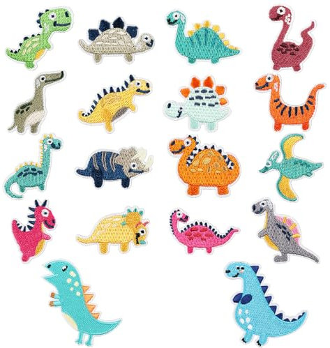18 Stück Patches Zum Aufbügeln Kinder, Bügelflicken Dinosaurier, Flicken Zum Aufbügeln Kinder Dino, Flicken zum Aufbügeln Dinosaurier Aufnäher zum Bügeln Reparieren von Hosen, Rucksack, DIY Jeans